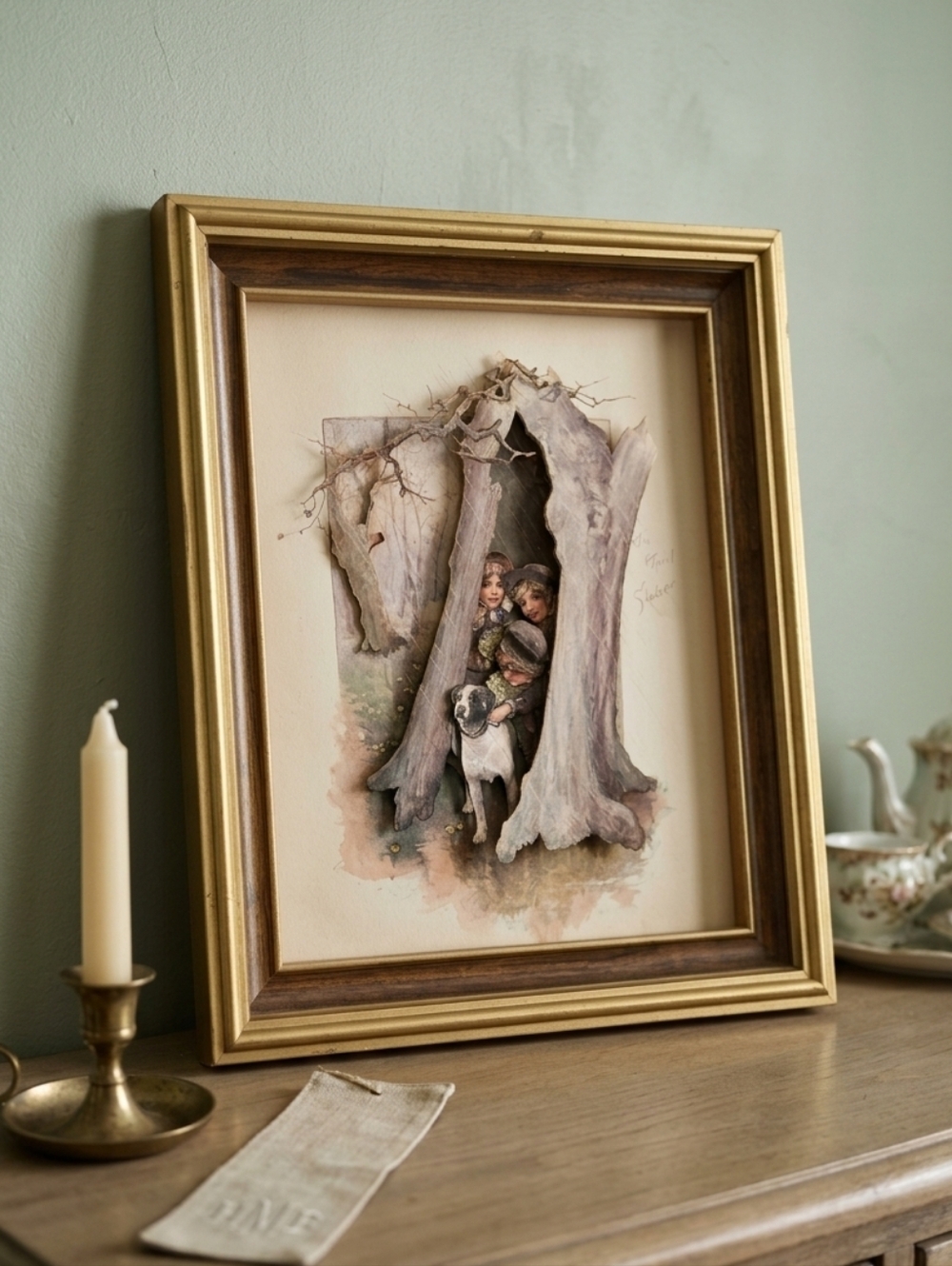 Harriett M Bennett 10"x12" Cottagecore 3D Paper Tole Art Framed April Shower